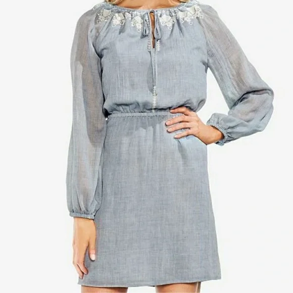 NWT Vince Camuto Embroidered Floral Chambray Dress Zen Bloom XL - Picture 2 of 8